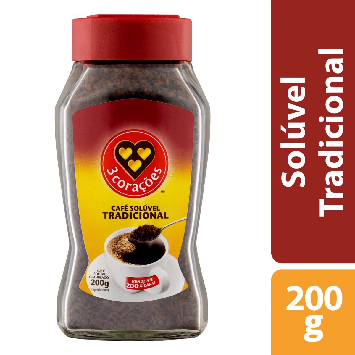 imagem de CAFE 3 CORACOES 200G SOLUVEL VIDRO